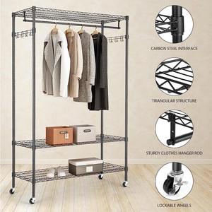 رف ملابس معدني من 3 طبقات مع خطافات جانبية ولوح دائري رفوف تخزين لتعليق الملابس زوج خطافات مدمج - Product Image 3