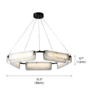 Lampadario LED in Stile Nordico, Decorazione per Hotel e Soggiorno, in Ottone e Pietra di Alabastro Bianca, Modello Delia - Product Image 6