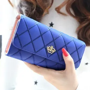 Latest Metal Crown Long Ladies Large Purse Female Leather Card Bags for Women Shiny Clutch Wallet Purses Bag Custom Holder UY095