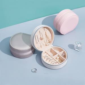 Customized Logo Modern High Quality PU Leather <b>Round</b> Travel Necklace Jewelry Storage <b>Box</b> Earring Ring Velvet Business <b>Gift</b> <b>Box</b> - Product Image 2