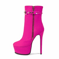 Taille 48 Stiletto talons hauts boucle sangle Sexy femmes Faux daim plate-forme mode bottines