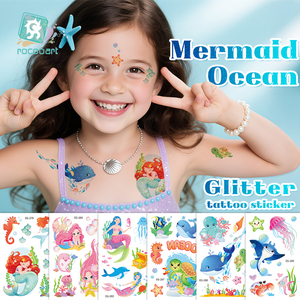 Glitter scintillante per bambini tatuaggi temporanei da <span class=keywords><strong>sirena</strong></span> per feste di compleanno bomboniere per ragazze forniture per feste per bambini - Product Image 4