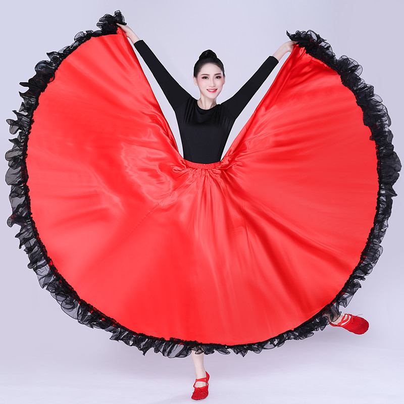 Womens Ruffle Long Full Spanish Bull Dance Skirt Mexican Flamenco Bomba Plena Skirt Flowy Dancing Dress Costume