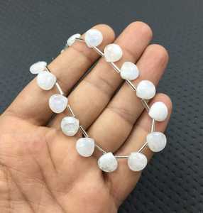 18 Pieces Natural Rainbow Moonstone Smooth <b>Heart</b> Shape Gemstone Briolette Blue Fire Beads Wholesale <b>Top</b> Quality - Product Image 4
