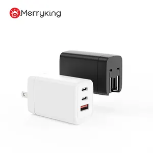 Merryking 65W GaN KCC 65W 45W 20W 15W 15V 3A 12V 1.67A 3 Port 3 in 1 Foldable Charger Type C Charger for Notebook Laptop