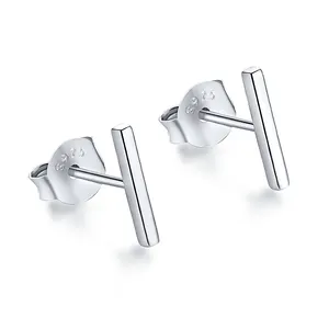 Dylam All Over Trendy Tiny Sterling Silver 925 Hypoallergenic Earing Bar Shape Studs Sterling 925 Silver Earrings Stud