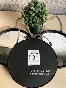 Set di 3 Specchi Rotondi in Vetro <span class=keywords><strong>con</strong></span> Cornice in Metallo Nero e <span class=keywords><strong>Corda</strong></span>, Stile Moderno - Product Image 6