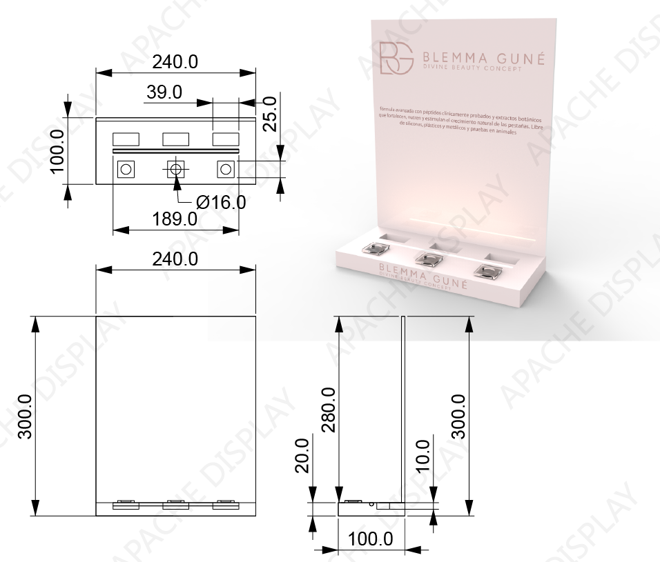 Customized Acrylic Tabletop Skincare Display Stand with LED Light for Cosmetic Counter Product Display in Skincare Retail Stores — view 2