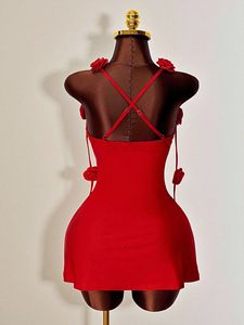 เดรสสั้นประดับดอกกุหลาบ 3 มิติสำหรับผู้หญิง ดีไซน์ไขว้หลัง ทรงเข้ารูป สำหรับงานปาร์ตี้ แฟชั่น - Product Image 6