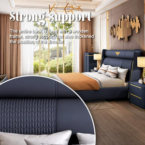 ชุดเตียงคู่หรูหราทันสมัย พร้อมคุณสมบัติปรับเอนและพับได้ ขนาดคิงไซส์ หุ้มหนัง พร้อมที่เก็บของ โครงไม้/โลหะ สำหรับโรงแรมและห้องนอน - Product Image 4