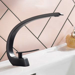 <span class=keywords><strong>Robinet</strong></span> de lavabo moderne en laiton massif noir mat, mitigeur monocommande eau chaude et froide, à poser sur le plan de travail - Product Image 1