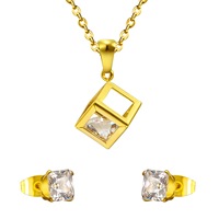 Ensemble de bijoux en acier inoxydable 316L pour femmes, 6 styles, collier et boucles d'oreilles en zircon, finition or 18K PVD, design géométrique en forme de cage, cadeau
