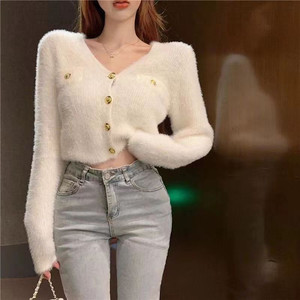 Fashion Women Crop Top Sweaters Autumn Winter Long Sleeve Slim <strong>Knitted</strong> Button <strong>Open</strong> Front Cardigan Ladies Knit Coats - Product Image 1