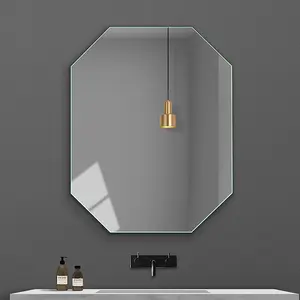 新款中国八角防爆无冲孔壁镜浴室壁挂化妆带发光二极管灯浴室镜