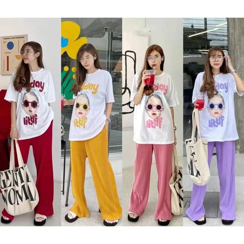 Thailand summer short long fashion casual cartoon glasses for girl Net red ocean style Korean style anti-aging pajamas