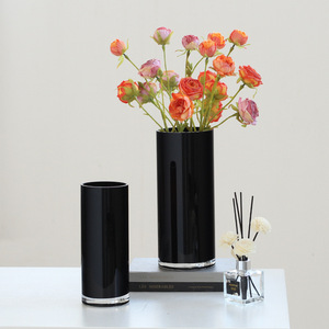 Modern Simple Black Straight Glass Desktop Hydroponic Flower <b>Vase</b> for Hotel Lobby Wedding Decorations Coastal Cylindrical - Product Image 6