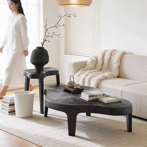 Wabi Sabi Style Irregular Tree Ring Coffee <b>Table</b> Black Solid Wood <b>Small</b> Living Room Designer <b>Side</b> <b>Table</b> - Product Image 2