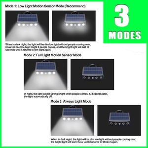 Mạnh mẽ 4 Led IP65 năng lượng mặt trời an ninh Đèn ngoài trời trang trí nội thất cảm biến chuyển động 3 chế độ có thể sạc lại không thấm nước đường phố Đèn tường đêm - Product Image 3