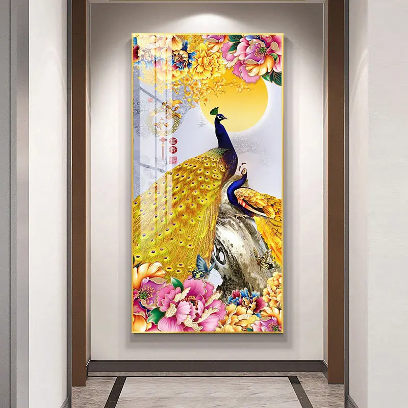 Living room decoration painting modern minimalist background wall peacock abstract art crystal porcelain painting