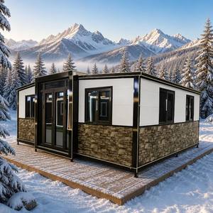 Casa Contenedor Expandible con Revestimiento de Piedra, Panel Blanco, Doble Ala, <span class=keywords><strong>Chalet</strong></span> de Esquí Montaña Nevada, Casa Modular, Venta al por Mayor OEM - Product Image 1