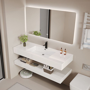 Pure White Modern Water Resistant Sintered Stone Double Layer Seamless Integrated Ceramic Basin Wall <b>Mounted</b> Hotel Bathroom - Product Image 5