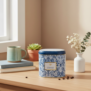 Azulejo-Inspired <b>Blue</b> & White Decorative Pattern 1.4L Oval Metal Tin 140 x 120 x 130 mm Decorative <b>Storage</b> <b>Box</b> - Product Image 3