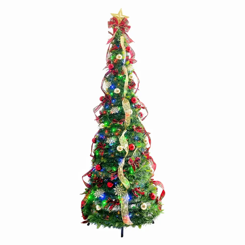 6' pop up christmas tree Pre-Lit Decorated Red/Gold Artificial Christmas Tree With Lights