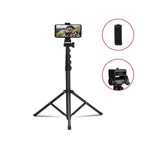 MT39 61inch Heavy Duty Aluminum Extendable Cell Phone Tripod Stand Selfie <strong>Stick</strong> Tripod with Phone Clip - Product Image 1