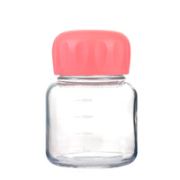 Bouteille en verre transparente de 300 ml avec couvercles aux couleurs fantaisie Macaron pour jus et lait, bouteille d'eau plate et ronde en verre pour cadeaux
