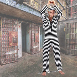 Disfraz de Zombie de Halloween para hombre, uniforme de Cosplay de prisionero largo, pantalones cortos a rayas blancas y negras para fiestas, festivales, películas de TV - Product Image 4