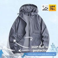 Jaket Windbreaker Ringan 75D 85GSM Pria, Dapat Dilipat, Berkerudung, Anti-UV, Bernapas, Tahan Air, Anti Kusut, Model Ramping, Resleting
