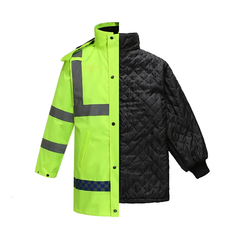 Оксфорд 300D Hi Vis светоотражающие зимняя куртка с отстегивающейся подкладкой движения службы безопасности Светоотражающая спецодежда 2 слоя сплит-дождевик