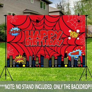 Toile de fond photographique <span class=keywords><strong>Joyeux</strong></span> <span class=keywords><strong>Anniversaire</strong></span> Motif Toile d'araignée, Bannière de fond avec silhouette urbaine et bâtiments, Décorations pour <span class=keywords><strong>Anniversaire</strong></span> et Baby Shower - Product Image 2
