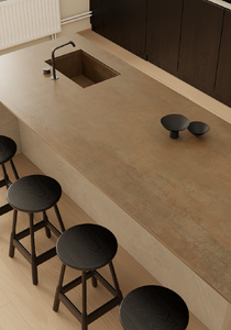 Losas de piedra sinterizada marrón de Manhattan para encimera de cocina/mesa de comedor diseño mixto de un solo lado - Product Image 4