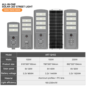 Lámpara de calle AORUITAI con sensor de radar de tiempo y luz exterior, 100W 150W 200W, todo en uno, integrada con energía <span class=keywords><strong>solar</strong></span> LED. - Product Image 2