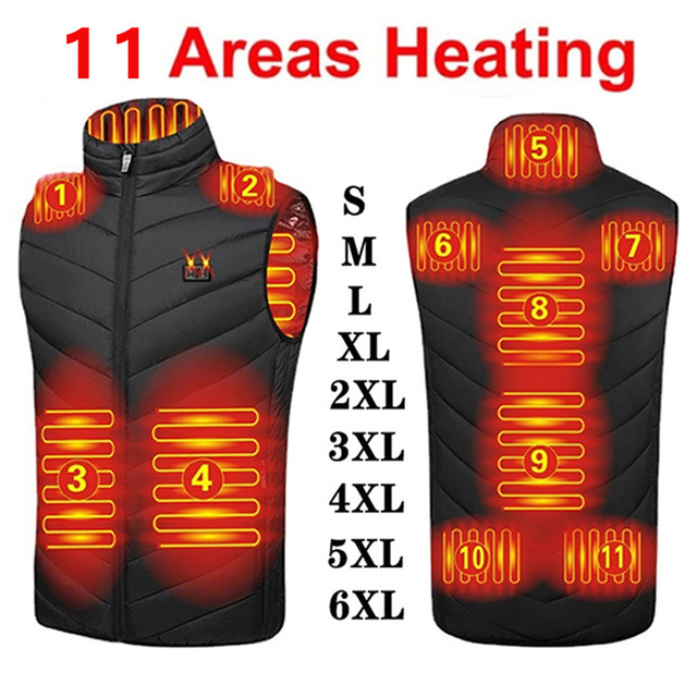 Smart Electric USB Heated Waterproof Breathable Windproof Vest Men Women Winter Outdoor Snowboarding 11 Heated Zones Model