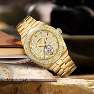 Reloj Mecánico de Lujo Personalizado de 41 mm con Bisel de Diamantes Dorado para Hombre, Cristal de Zafiro, Esfera Analógica Esqueletizada, Relojes Automáticos - Product Image 1