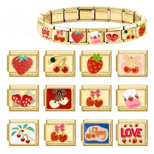 สร้อยข้อมือสแตนเลสสตีลแบบโมดูลาร์ DIY รุ่นเชอร์รี่สตรอว์เบอร์รี่สีทอง ดีไซน์ประณีต สร้างสรรค์ ปรับแต่งได้ - Product Image 4