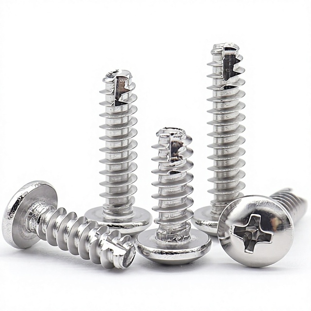 304 Stainless Steel Metric Coarse Teeth Flat Tail Cut Self-Tapping Slotted PT Cross Pan Round Head Screw Philips GB845
