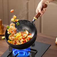 Ensemble d'ustensiles de cuisson professionnels en gros : Wok en fer, Poêle pour cuisinière à gaz, Poêle écologique en fer, Wok classique à fond plat pour frire