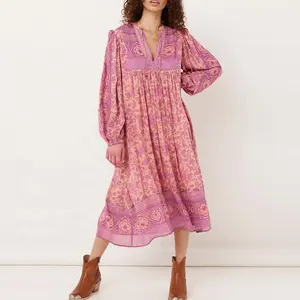 Robe anime folk song boho en coton biologique, vêtements de style boho classique, tricotés ou ouvert à gauche, en forme de boho, léger