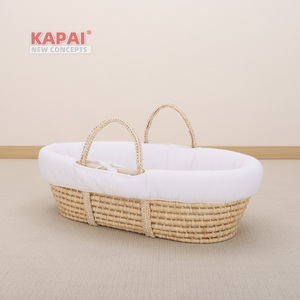 Panier Moïse <span class=keywords><strong>en</strong></span> écorces de maïs avec doublure <span class=keywords><strong>en</strong></span> coton jersey à motif gaufré, tressé à la main, berceau naturel pour nouveau-né, nid de sommeil pour bébé - Product Image 2