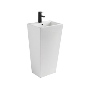 Lavabo Cuadrado con Pedestal CR Nordic Blanco, 530x465x865mm, Lavabo de Cerámica de una Pieza - Product Image 5