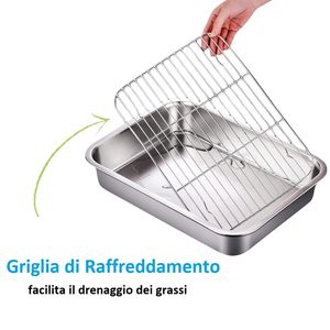 Grille de refroidissement rectangulaire pour four 38,5x27,5x7 cm en acier inoxydable avec support haut pour plats à rôtir - Product Image 3