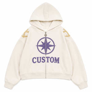 OEM Heavyweight Boxy Zip Hoodie Vintage Graphic Print Design Full Zip Oversized Streetwear Logo High Quality Men Hoodie - Product Image 1