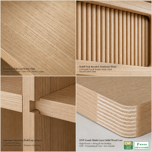 Bibliothèque encastrée sur mesure en chêne <span class=keywords><strong>blanc</strong></span> Japandi, unité de rangement minimaliste à panneaux cannelés pour bibliothèque à domicile - Product Image 3