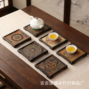 Posavasos de bambú estilo Dunhuang, posavasos de estilo chino para uso doméstico, posavasos de fibra de bambú, tapete retro aislante del calor - Product Image 2