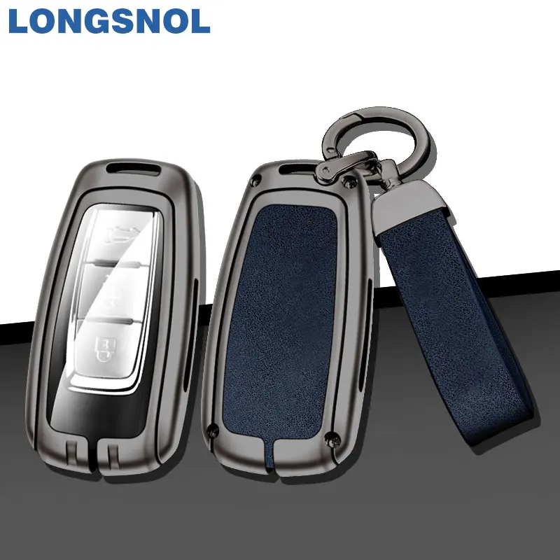 لانجسنول سلسلة مفاتيح السيارة الجلدية معدنية حقيبة غطاء المفاتيح حقيبة مفتاح السيارة لإنفينيتي Q50L QX50 Q60 QX60 ملحقات مفتاح السيارة عن بعد