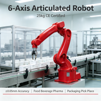 Robot Articulado de 25 kg con Certificación CE, Precisión para Envasado de Alimentos, Bebidas y Farmacéuticos, Automatización de Recogida y Colocación, Brazo Robótico Industrial