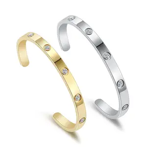 Friendship Bracelet Gold Rose Gold Silver Bracelet Stainless Steel 18k Hinged Crystal Oval Diamond Bracelet for Birthday Present